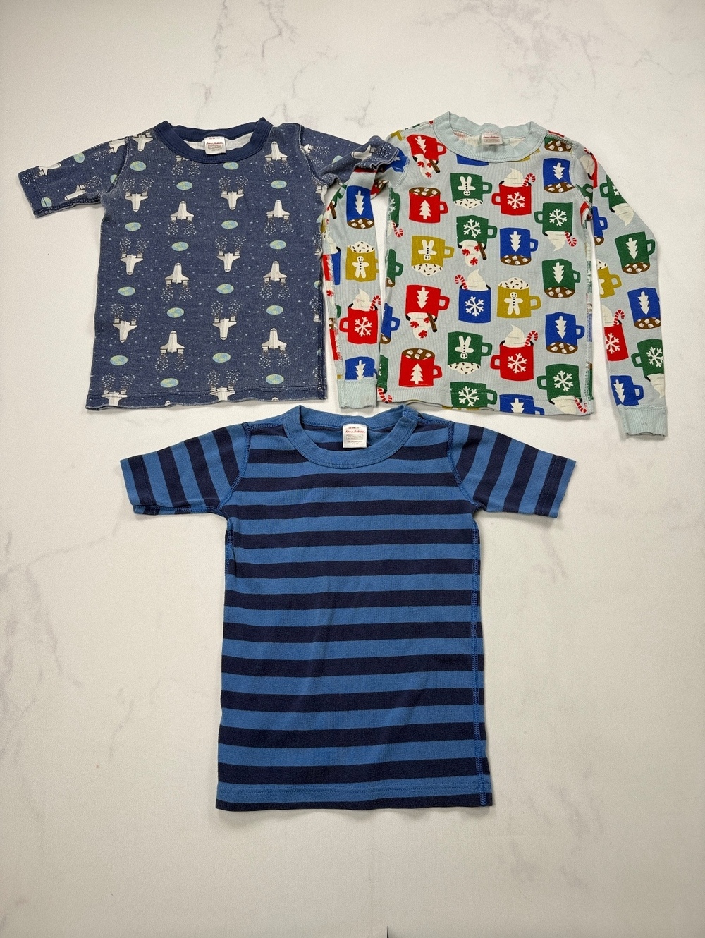 Hanna Andersson Graphic Sleep Tops Blue Modern Indie Bundle of 3 - Boys 8